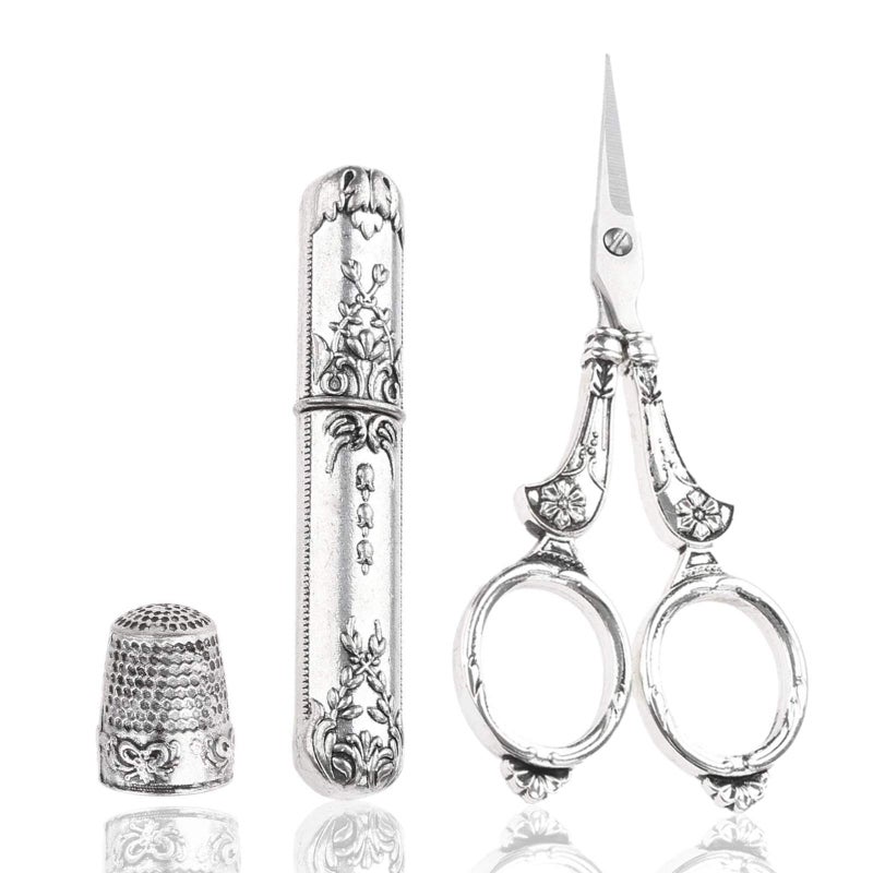 Hicello Scissors Kits, Vintage Sewing Scissors, Thimble and Metal Floss Bobbin Sewing Tools, Needlework Kits Set for Embroidery Cross Stitch Craft DIY - Image 1